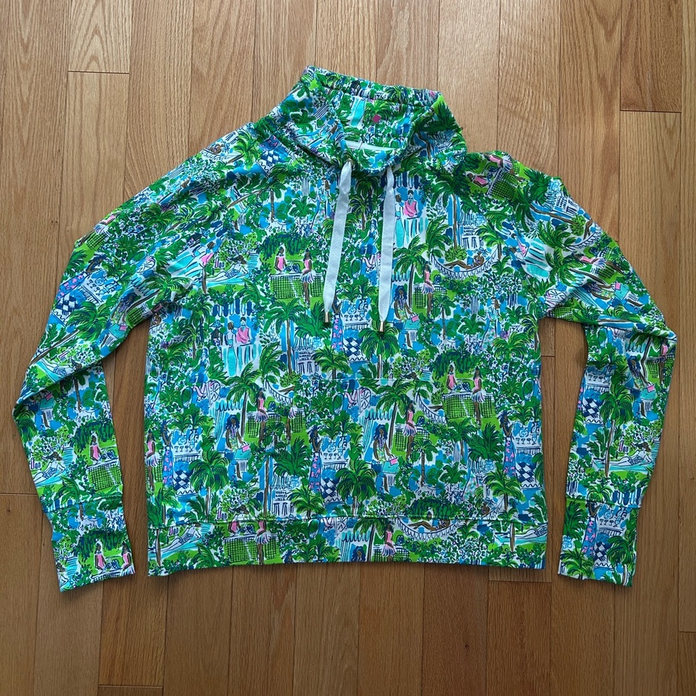 Lilly Pulitzer Vibrant Green and Blue Print Long Sleeve Pullover
